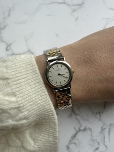 OMEGA De Ville, szwajcarski zegarek vintage, oryginalny, srebrno-złota koperta 22mm,  bransoleta bicolor