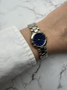 YSL oryginalny zegarek vintage, złoto-srebrny, koperta 25mm niebieska tarcza, oryginalny 