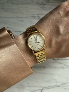 OMEGA De Ville 1978, szwajcarski zegarek vintage, damski, oryginalny, złota koperta 25mm, na bransolecie