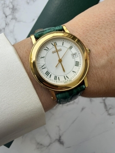 GUCCI szwajcarski zegarek vintage, duża i piękna złota koperta 33mm+box