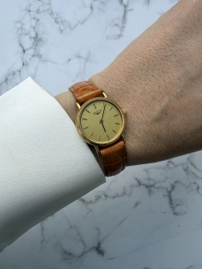 Longines zegarek vintage, oryginalny, złota koperta 23mm, skórzany pasek brąz 