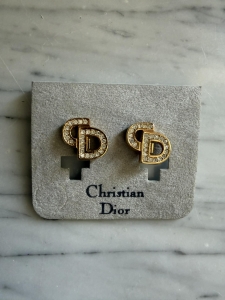 Christian Dior pozłacane klipsy z kryształkami 