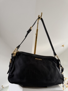 Prada nylon +skóra torba na ramię czarna 