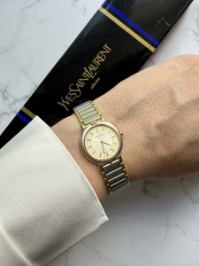 YSL srebrno złoty zegarek vintage, koperta 22mm,  srebrno-złoty, oryginalny + box