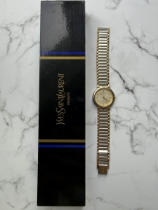 YSL srebrno złoty zegarek vintage, unisex, duża koperta 30mm, złoto-srebrny  + box