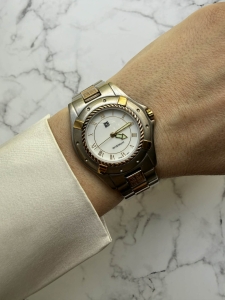 GIVENCHY oryginalny szwajcarski zegarek vintage, unisex/męski, koperta 37mm, srebrno-złoty