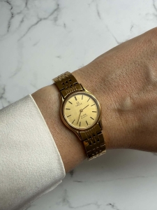 OMEGA De Ville, szwajcarski zegarek vintage, damski, oryginalny, złota koperta 23mm, na bransolecie 