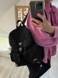 Prada duzy czarny plecak nylon + skóra  