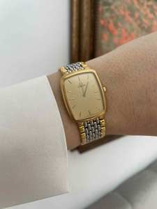 OMEGA DeVille szwajcarski zegarek vintage, oryginalny, złoto-srebrna bransoleta, unisex , prostokąt 26x30mm  (1)
