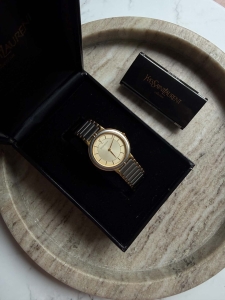YSL srebrno złoty zegarek vintage, unisex, duża koperta 30mm, złoto-srebrny  (1)