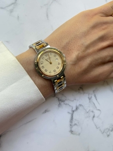 Hermès Clipper – srebrno-złoty zegarek unisex, oryginalny, w pięknym stanie, koperta 34mm (1)