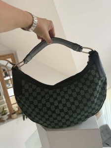 GUCCI GG torba na ramię– zieleń/czerń płótno+skora 