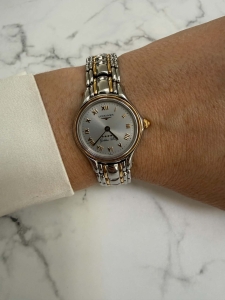 Longines, oryginalny szwajcarski zegarek, koperta 26mm, złoto-srebrna bransoleta 