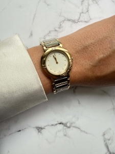 YSL Yves Saint Laurent zegarek kwarcowy złoto-srebrny, duża koperta 30mm  