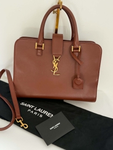 Saint Laurent Paris  Cabas –brązowa skórzana torba  z logo torebka premium