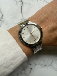 YSL srebrno złoty zegarek vintage, unisex, duża koperta 33mm, oryginalny
