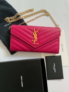 Luksusowy Długi Portfel Saint Laurent Paris Monogram – Różowa Skóra 