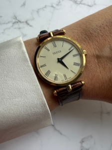 GUCCI szwajcarski zegarek vintage, oryginalny, duża złota koperta 30mm