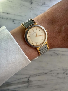 YSL srebrno złoty zegarek vintage, unisex, duża koperta 30mm, złoto-srebrny 